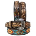 thumbnail image 1 of 39-40  Unisex 1.5" Western Floral Tooled Beaded Full-Grain Leather Belt 26RT44B, 1 of 3