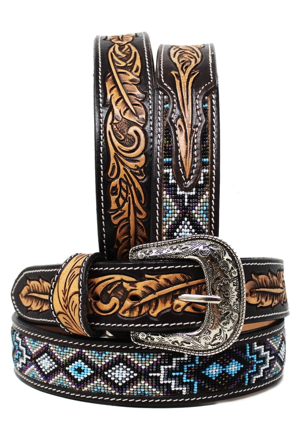 39-40 Western Rodeo Heavy Duty Beaded Full-Grain Leather Belt USA Leather 26RT15