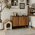 thumbnail image 1 of 39.4In Cat Litter Box Enclosure Furniture Hidden Plug 3Door Cabinet Storage Bench Side Table Large Wooden Cat Washroom House Indoor Privacy Black Walnut Modern Space Saving Apartment MultiFunctional, 1 of 17