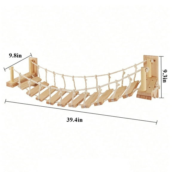 39.4In Wall-mounted Cat Roped Bridge for Indoor Cats Steps with Sisal Wall Wooden Furniture for Sleeping Playing Climbing