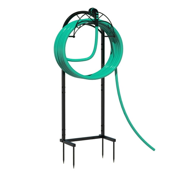 39.4in Free-Standing Garden Hose Holder with Ground Stake, Metal Outdoor Hose Storage Rack for Yard, Garden Organization, Black