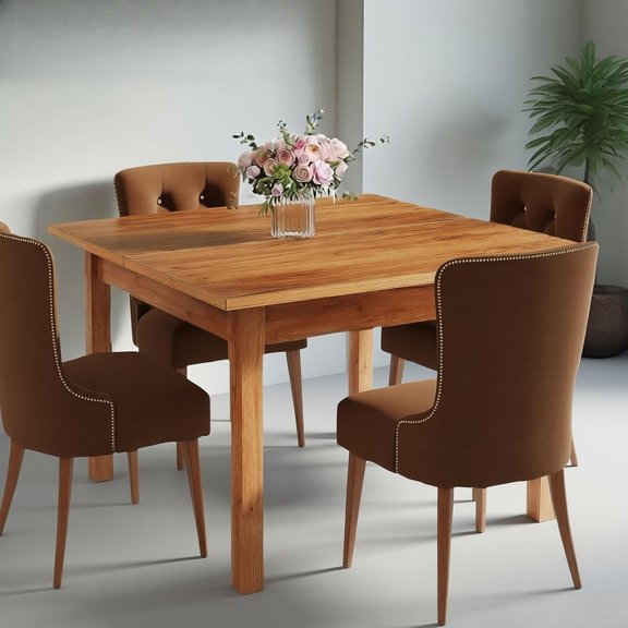 39.4in Square Dining Table Farmhouse Style Rustic Brown Oak Finish Solid Wood Legs Seats 4 220lbs Capacity Modern Kitchen Table for Small Spaces Dining Room Kitchen Nook Apartment Home Decor