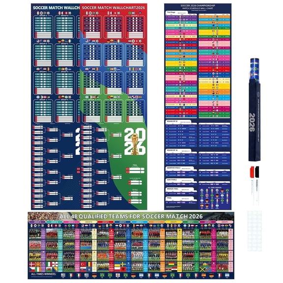 2026 World International Tournament Schedule Poster, 39.4×25.6 in Soccer Wall Chart Art, Sports Bar Home Fan Viewing Party Decorations