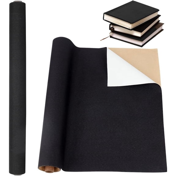 39.4x16.9 Inch Self-Adhesive Book Binding Cloth Black Bookcover Fabric Surface with Paper Backed Book Cloth DIY Book Cloth Protective Cover for Book Binding Scrapbooking Album Black DIY