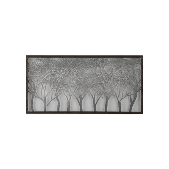 39.4x19.7 Inch Gray Tree Silhouette Shadow Box Wall Art, Framed 3D Forest Wall Decor for Living Room Kitchen Foyer