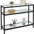 39.5" Console Table with 3 Storage Shelves Tempered Glass Sofa Table