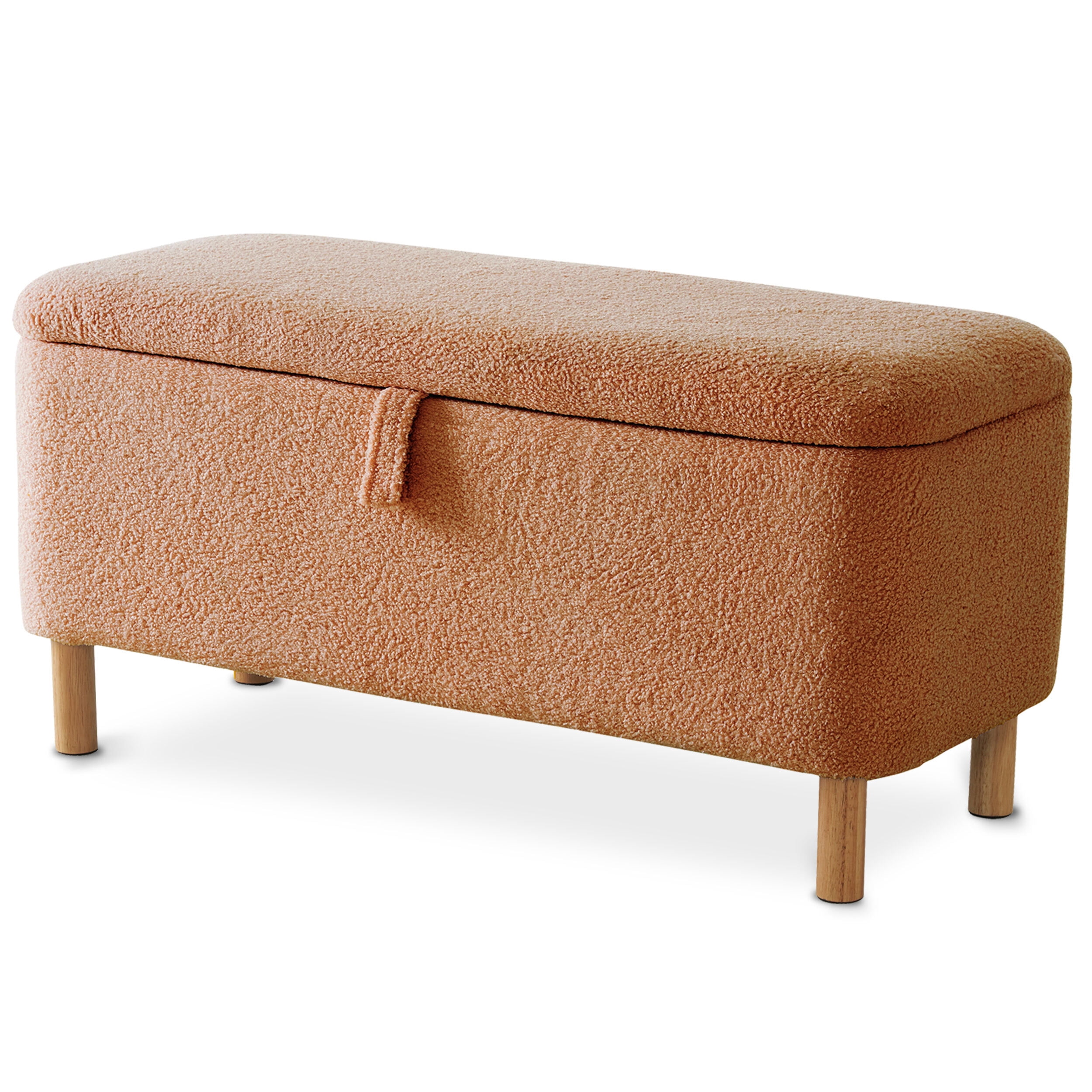 39.5" Boucle Storage Ottoman Bench for Living Room Bedroom Foot Rest End of Bed,Upholstered Entryway Seating,Solid Wood Leg,Light Orange
