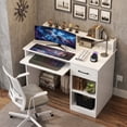 thumbnail image 1 of 39.5" Computer Desk with Keyboard Tray & Dawers, Home Office Desk with Charging Station & Monitor Stand,Wihte, 1 of 8