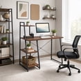 thumbnail image 1 of 39.5" Computer Desk with Shelves and 3-Tier Storage Bookshelf, Laptop PC Work Table Writing Desk for Small Spaces, Brown, 1 of 9