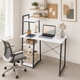 thumbnail image 1 of 39.5" Computer Desk with Shelves and 3-Tier Storage Bookshelf, Laptop PC Work Table Writing Desk for Small Spaces, White, 1 of 7