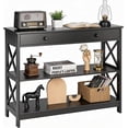thumbnail image 1 of 39.5 Inch Narrow Console Table, 3 Tier Entryway Table Sofa Side Table with Drawer and Storage Shelves for Hallway, Living Room, Bedroom, Stable X Frame Design, Black, 1 of 8
