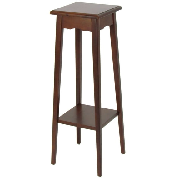 39.5 Inch Plant Stand with Tapered Slanted Legs and Bottom Shelf, Brown- Saltoro Sherpi