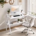 thumbnail image 1 of 39.5 " Modern Computer Desk with Monitor Stand & Storage Shelf, Small Gaming Desk for Home Office，White, 1 of 9