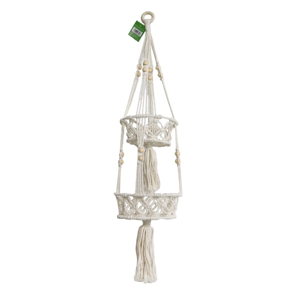 39.5" Natural White 2-Tier Macrame Hanging Basket by Ashland - Spring Home Decor