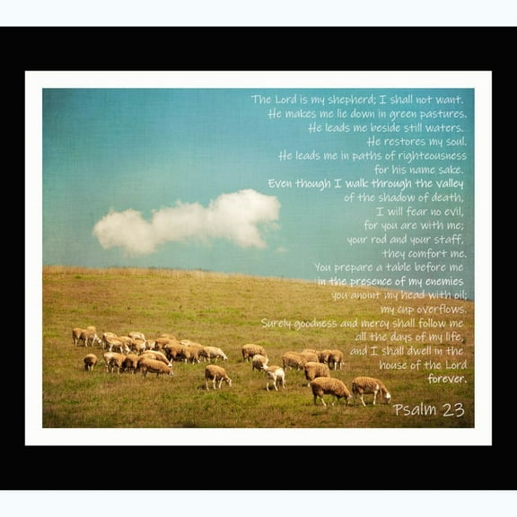 39.5" X 44" Panel The 23rd Psalm The Lord is My Shepherd Sheep Bible Verses Scripture Passages Faith Religion Multicolor Cotton Fabric Panel (D750.25)
