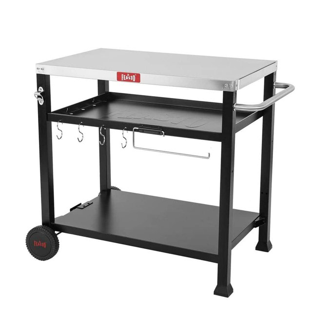 39.5 in. 3Shelf Stainless Steel Movable Outdoor Food Prep Table Grill
