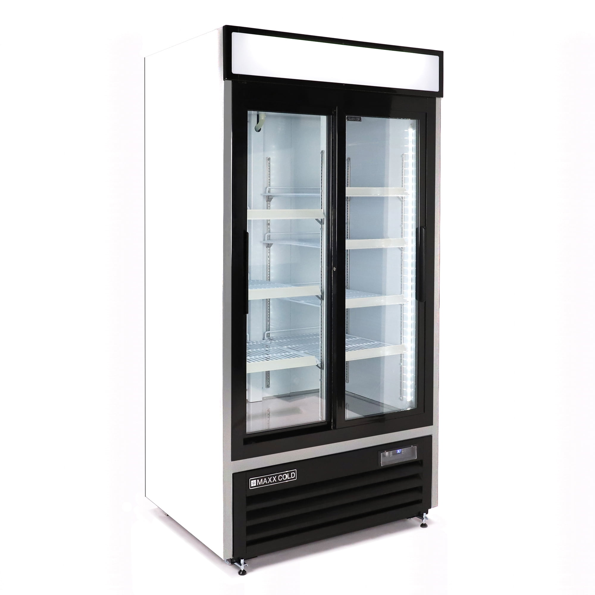 39.5 inch Wide Narrow Width Sliding Glass Door Merchandiser Refrigerator, 2 Door, White,