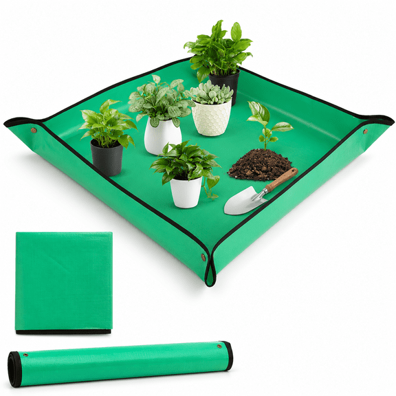 39.5 x 39.5" Large Repotting Mat,Waterproof Potting Tray for Indoor Plant Transplanting & Soil Mess Control,Green