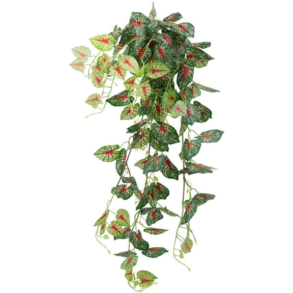 39.50" Decorative Artificial Green and Red Caladium Spring Floral Hanging Bush