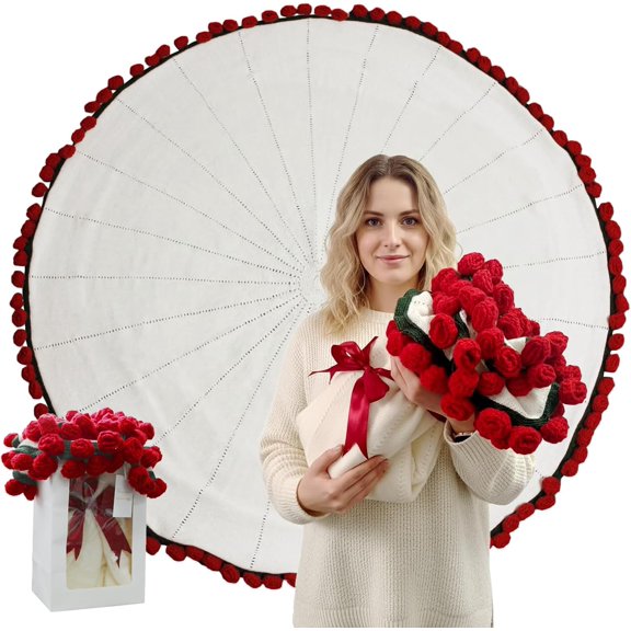 39/59In Handmade Crochet Rose Bouquet Throw Blanket, Bouquet-Style Floral Throw Blanket, Soft DIY Bouquet-Style Home Decor for Valentine's