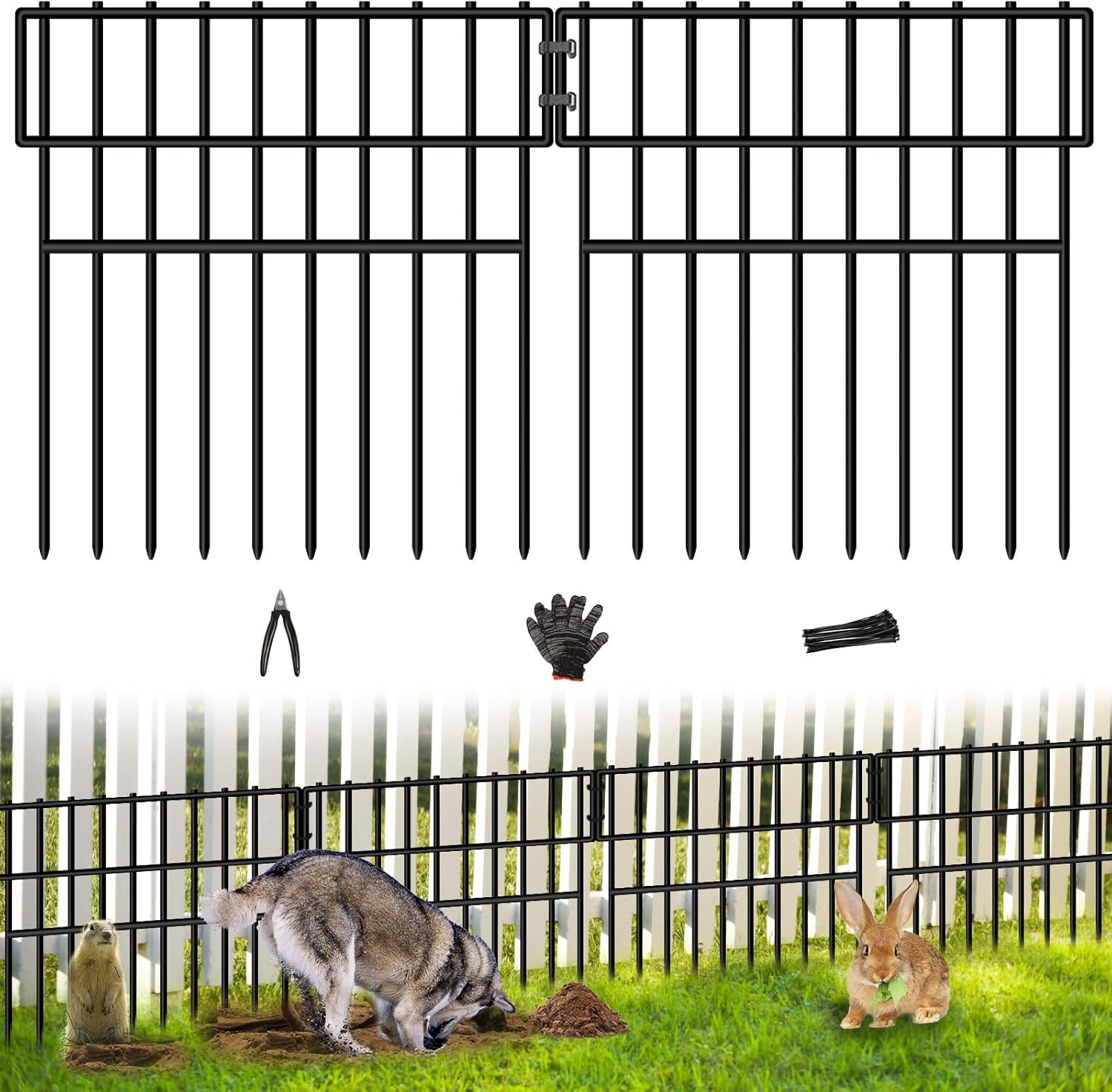 39.5ft Long No Dig Animal Barrier Fence, 13in High with 28 Panels, 1.52in Gap Anti-Digging Dog Barrier, Rustproof Metal Garden Edging for Yard and Lawn Defense