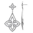 thumbnail image 1 of 925 Sterling Silver Rhodium Plated Fancy Floral Design Brilliant-cut CZ Post Long Drop Dangle Earrings 70x39.5mm Wide Da, 1 of 2