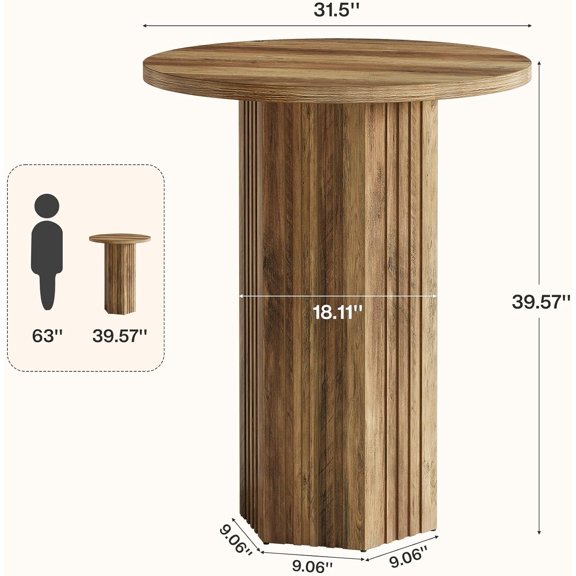 39.6 Inch Round Bar Table Rustic Brown Farmhouse High Top Bistro Pub Table for Home Kitchen Living Room