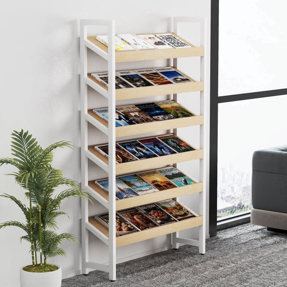 39" 6-Tier Magazine Rack, Floor Standing Literature Display, White