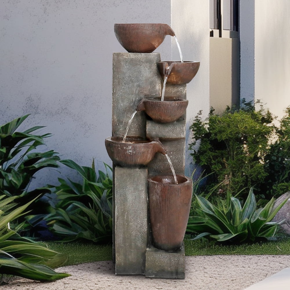 39.7”Outdoor Fountains and Waterfalls 5-tier Floor-Standing Water Fountain with LED Lights for Garden, Office,House, Patio, Backyard, and Home Art Decor