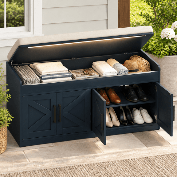 39.8" Entryway Bench with Lift Top Storage & Motion Sensor Light