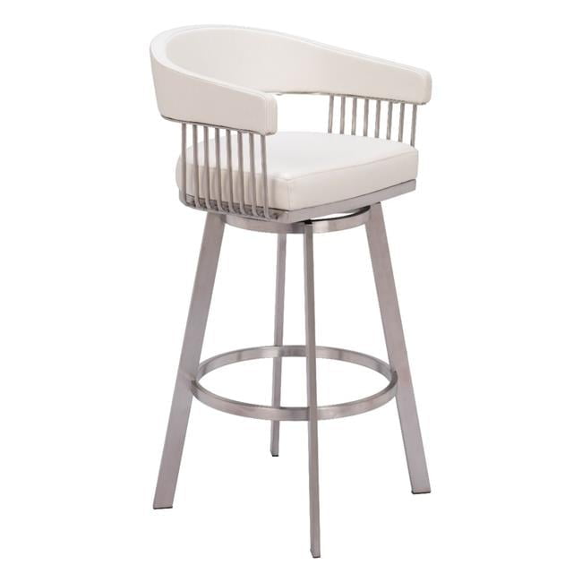 White Faux Leather and Metal Swivel Counter Stool