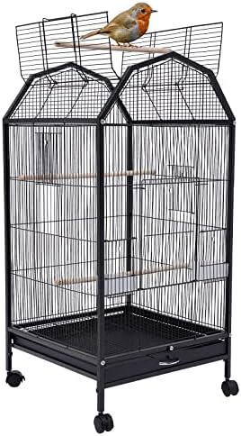 Mcage Wrought Iron Play-Top Bird Cage For Cockatiels & Parrots - 18x18x54 Inches, Black Vein