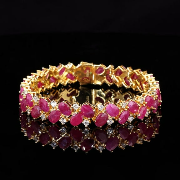 39.90ct Ruby Bracelet, 18k Yellow Gold Plated over sterling silver , Tennis Ruby Bracelet, Delicate Bracelet, Statement Bracelet Gift for Her, Bracelet for Women