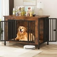 thumbnail image 1 of 39.96" XL Wooden Large Dog Crate Furniture for Medium and Large Breed, Chew-Resistant Dog Kennel Furniture Indoor with 2 Doors and 3.94" Raised Feet, as TV Stand,  Crate Table,Brown, 1 of 7