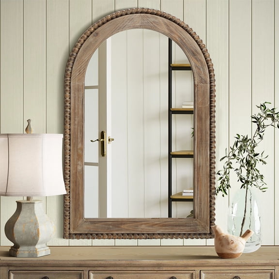 Langford Home 39" Beaded Arched Window Wood Wall Mirror