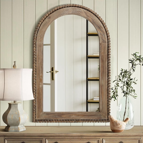 Langford Wood Framed Arch Window Wall Mirror