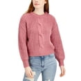 thumbnail image 1 of $39 Belle Du Jour Juniors' Cable-Knit Balloon-Sleeve Sweater Pink Size Medium, 1 of 1