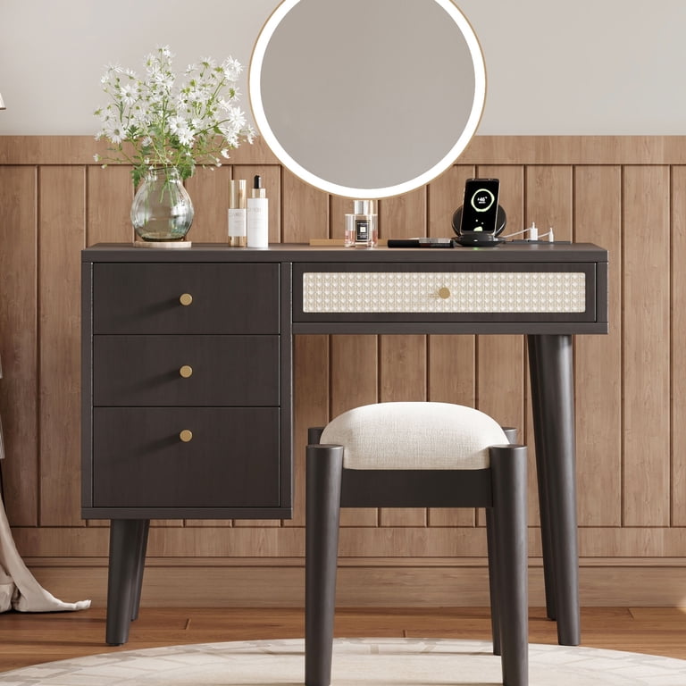 black dressing table Costway Tri Folding Vintage Vanity Makeup Set 5 Drawers this vanity combines durability with elegant charm SlayStation 2.0 Tabletop | Impressions