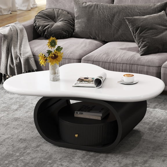 39" Cloud Coffee Table  with Drawer, Storage (Black, White)