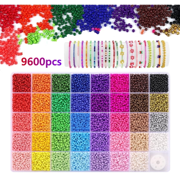 39 Colors 3mm Glass Seed Beads with String Colorful Small Rainbow Bead with Storage Box for DIY Jewelry Bracelet Necklace Craft Making