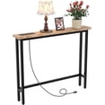 thumbnail image 1 of 39" Console Table with Power Outlet, 5.9" Narrow Sofa Table, Oak | Entryway Table with Charging Station & 4.9 Ft Extension Cord & Adjustable Feet, behind Couch Table for Living Room, Hallway, 1 of 7