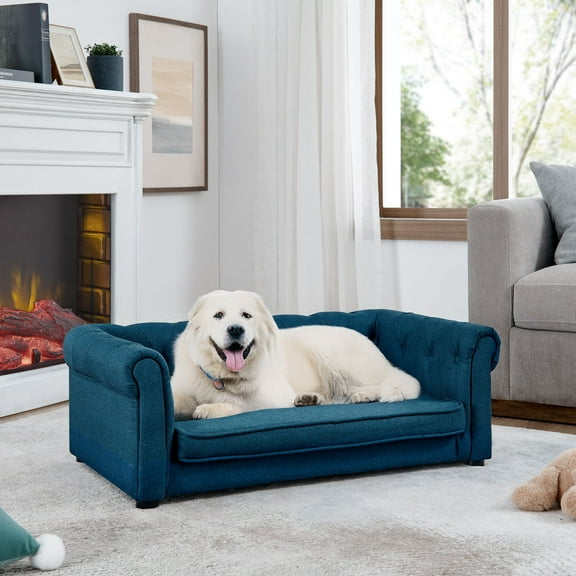 39" Dog Sofa Beds for Medium and Large Sized Dogs Up to 70 lbs Dog with Soft Foam Cushion and Removable Washable Cover, Modern Elevated Pet Couch Bed Furniture for Living Room or Bedroom