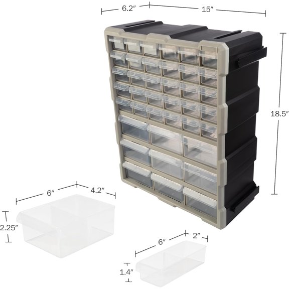 39-Drawer Plastic Small Parts Organizer for Desktop Wall Storage Hardware Crafts Garage Classroom Black