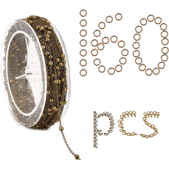 39 Feet Bronze Satellite Chains Necklace Jewelry Making Chains with Brass Jump Rings Lobster Clasps Pinch Bails for Necklaces Bracelets Anklet Earring Jewelry Making Bronze