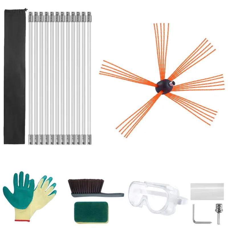 39 Feet Chimney Sweep Kit, Reinforced Nylon Flexible Rods, Ergonomic Chimney Cleaning Brush, 360-Degree Brush Chimney Cleaner, Rich Accessories for Fireplace Flue Home Use Fits most Pipes