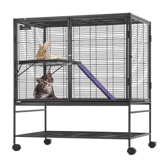 39" Ferret Cage Rolling, 2-Tier Metal Cage for Small Animals, Rats, Hamsters, Guinea Pigs, Chinchillas, Bunnies - Easy Clean & Setup