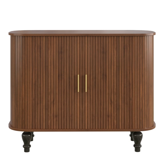 39" Fluted Liquor & Coffee Bar Cabinet With 6 Wine Racks And 3 Glass Holders, Mid-Century Modern Bar Cabinet With A Large Storage Drawer ,4 Hidden Storage Space On The Side , Walnut