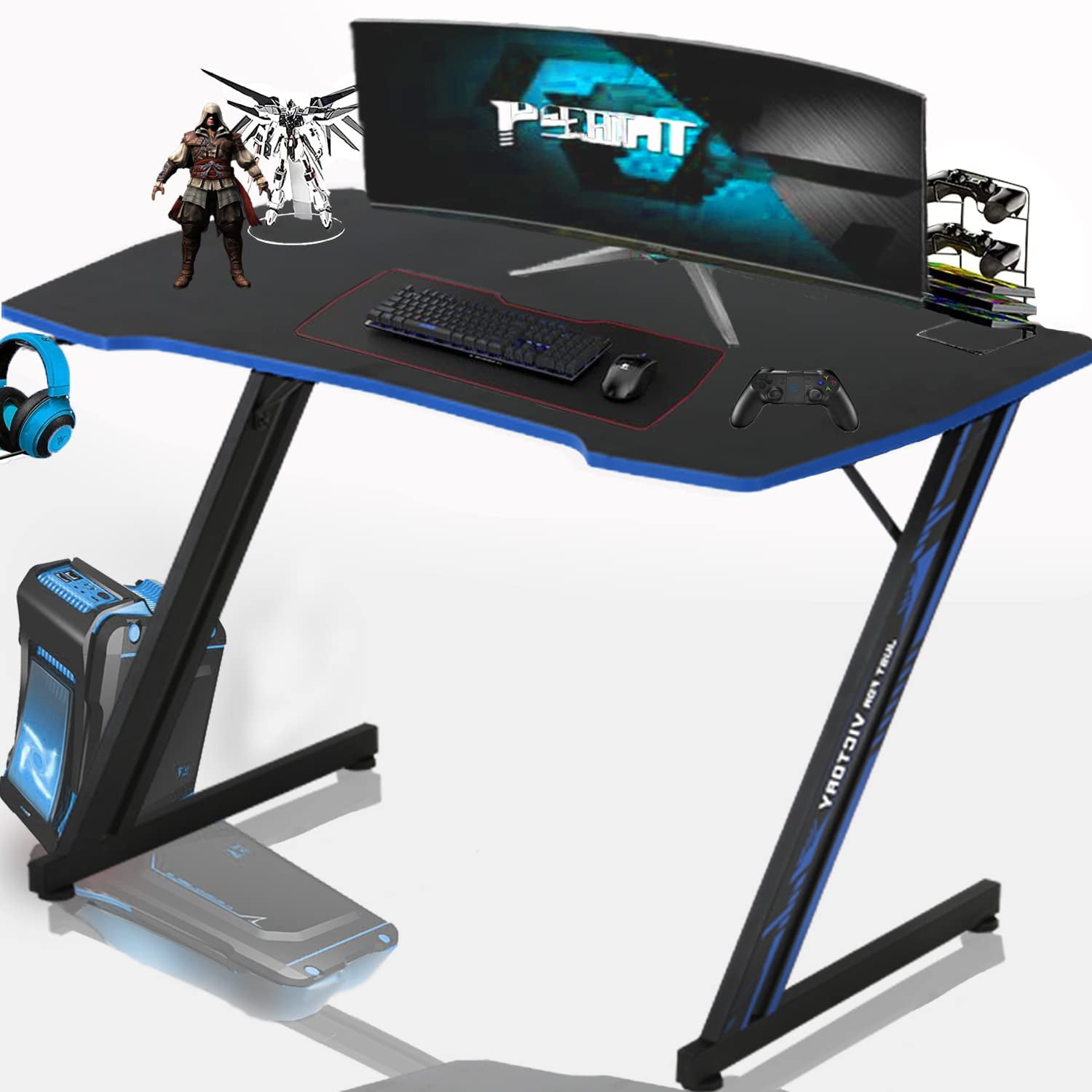 39 in Gaming Desk Gaming Computer Desk with Hook ZShaped PC Gaming