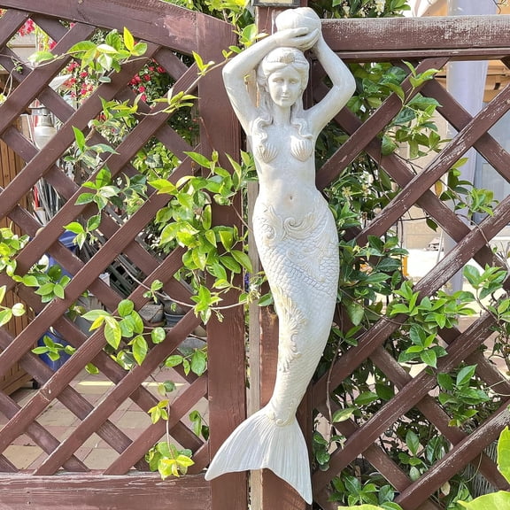 39'' High Mermaid Statue Wall Hanging Big Size Wall-Mounted Sculpture Wall Decoration Magnesium Oxide Indoor Outdoor Sculpture Mermaid Hook Garden Statue for Yard Backyard Decor