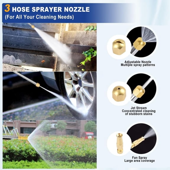 39" High Pressure Power Washer Wand for Garden Hose, Flexible Jet Nozzle Sprayer with 3 Spray Tips, Gutter Cleaner & Car Wash Hose Attachment (Blue)$$Garden & Patio